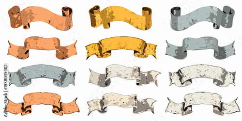 Collection of decorative ribbons and banners in varied metallic shades