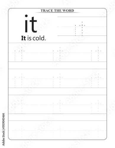 Tracing the Word IT Handwriting Practice Worksheet for Kids