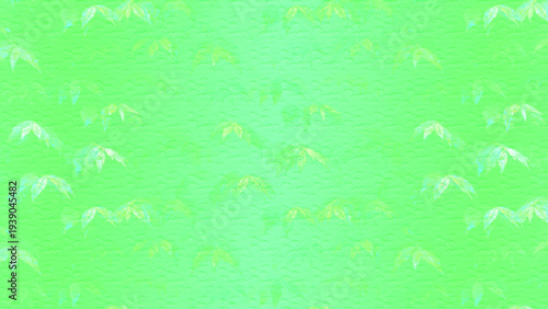 Abstract green background with repeating light leaf feather shapes symmetrical decorative textured calming digital artwork design