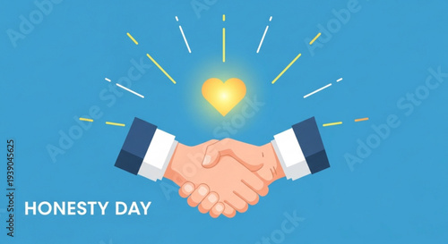 Handshake with glowing heart for honesty day symbolizing trust and partnership