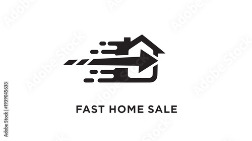 A black and white logo featuring a stylized house icon with an arrow, conveying the idea of a fast home sale, set against a clean white background with bold text.