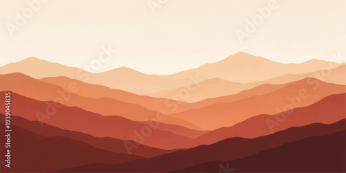 A serene blue mountain range silhouette emerges through the misty morning fog at sunrise, revealing a breathtaking nature landscape of hills and valleys under a soft dawn sky