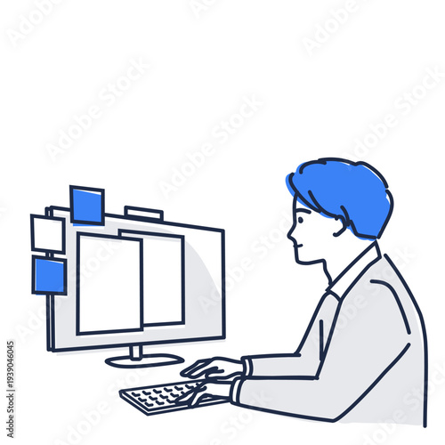 会議前にパソコンで準備する男性（通常運転）