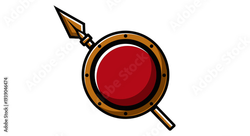 Ancient Warrior Shield and Spear, Historical Battle Equipment Illustration