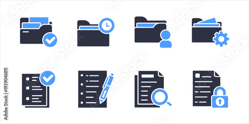 Business Project Management Icons Pack. Folder document approval review and task workflow office vector icon set