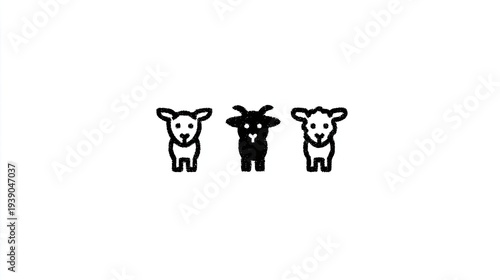 Simple black and white icons depict three distinct small farm animals standing side by side.
