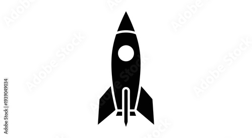 Black Silhouette Rocket Icon Standing Vertically on Isolated White Background