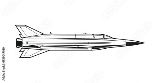 Side View Outline of a Modern Military Fighter Jet Aircraft, Isolated White Background
