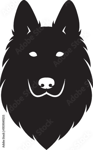 Belgian Sheepdog Head Front View Solid Black Silhouette Logo Ready SVG