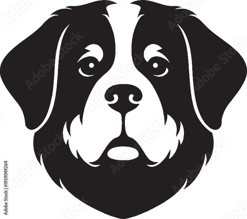 Bernese Mountain Dog Head Front View Solid Black Silhouette Logo SVG