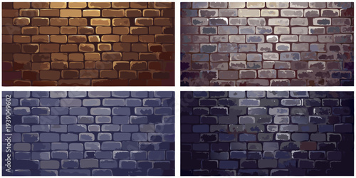 Four variations of textured brick wall backgrounds in different tones