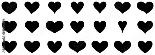 Heart icon set. Heart, love, romance, valentine, symbol, shape, silhouette, black hearts, romantic icons, love signs, decorative heart elements collection. vector illustration