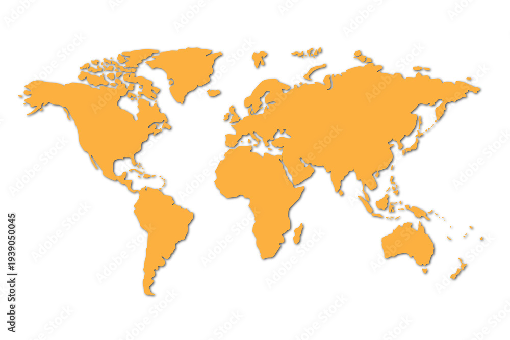 Obraz premium Minimalist Orange World Map Silhouette with Drop Shadow Effect