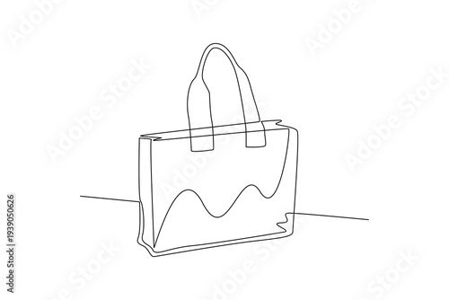 Reusable Tote Bag Resting On Floor Surface. Grocery shopping with tote bag Concept. Single line draw design Video 4k. Footage graphic illustration