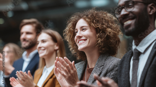 business team celebrating success with applause in modern office representing teamwork collaboration company growth and employee recognition