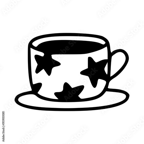 hand-drawn vector of decorative ceramic cup and saucer