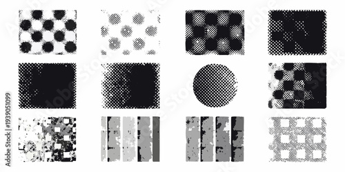 Collection of nine abstract black white and gray textured square patterns