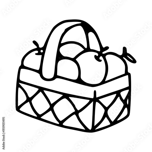 wicker basket with apples line art vector graphic