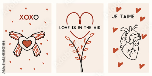 Valentine s day themed illustrations with hearts love notes and romantic symbols