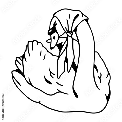 charming goose wearing kerchief outline drawing