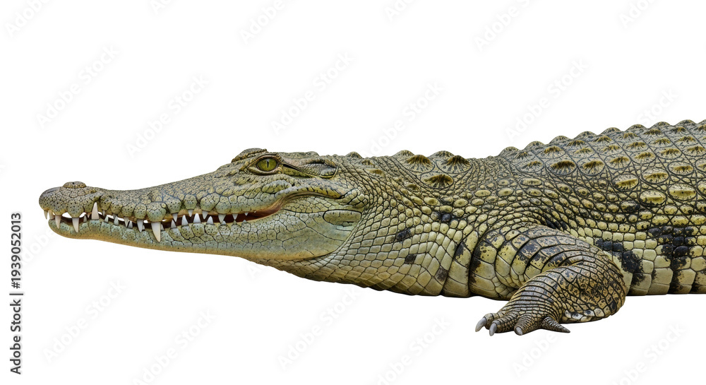 Fototapeta premium Isolated reptile predator Dangerous crocodile with sharp teeth, a scaled animal on display