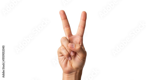 Fotografie Isolated hand gesture showing peace sign, V sign, two fingers pointing up, frien