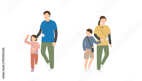 発達支援施設の屋外活動（支援員と子どもの散歩）