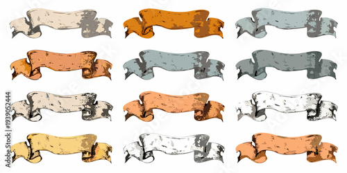 Collection of decorative ribbon banners in various colors and styles