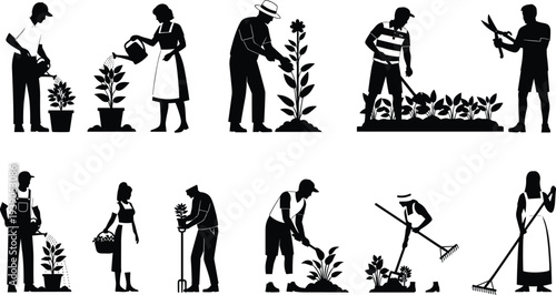 Mega Silhouette Bundle Featuring Farm Sheep Gardeners Planting Flowers Professional Bakery Chefs French Fries Party Balloons Victorian Dancers And People Sitting For Creative Graphic Design