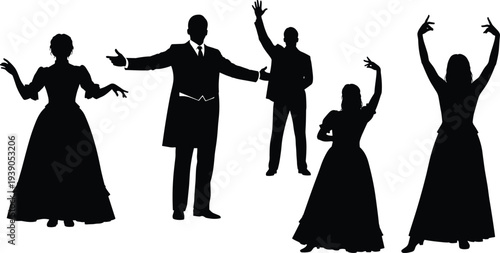 Huge Silhouette Collection Featuring Sheep Ram Gardening Workers Planting Flowers French Fries In Boxes And Victorian Era Dancers Isolated On White Background For Multi Theme Design