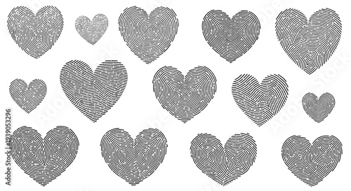 Collection of textured gray hearts in various sizes