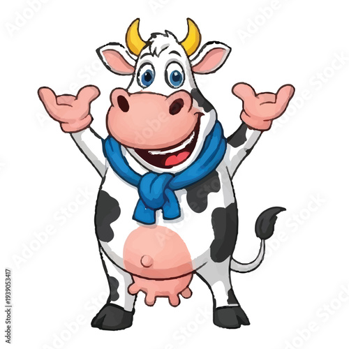 Funny Cute Cartoon Cow on White Background