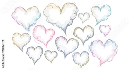 Collection of pastelcolored heart illustrations