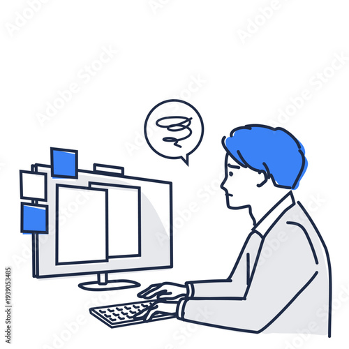 会議前にパソコンで準備する男性（こじらせ）