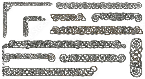Set of decorative curly borders with intricate swirling patterns