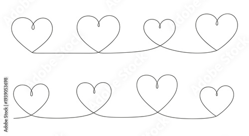 Set of handdrawn heart illustrations with connecting lines