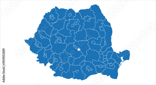 Map of romania with regional borders and geographic details
