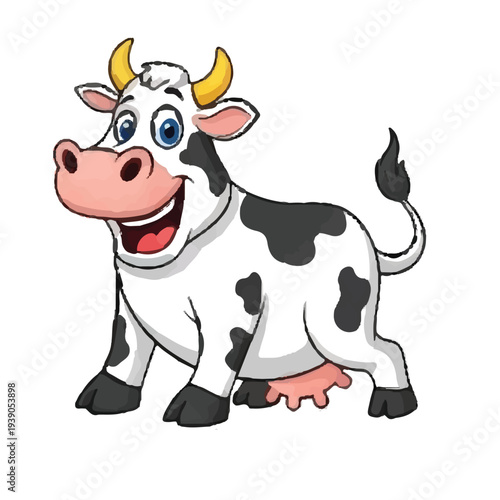 Funny Cute Cartoon Cow on White Background
