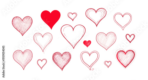 Collection of handdrawn hearts in various sizes and styles