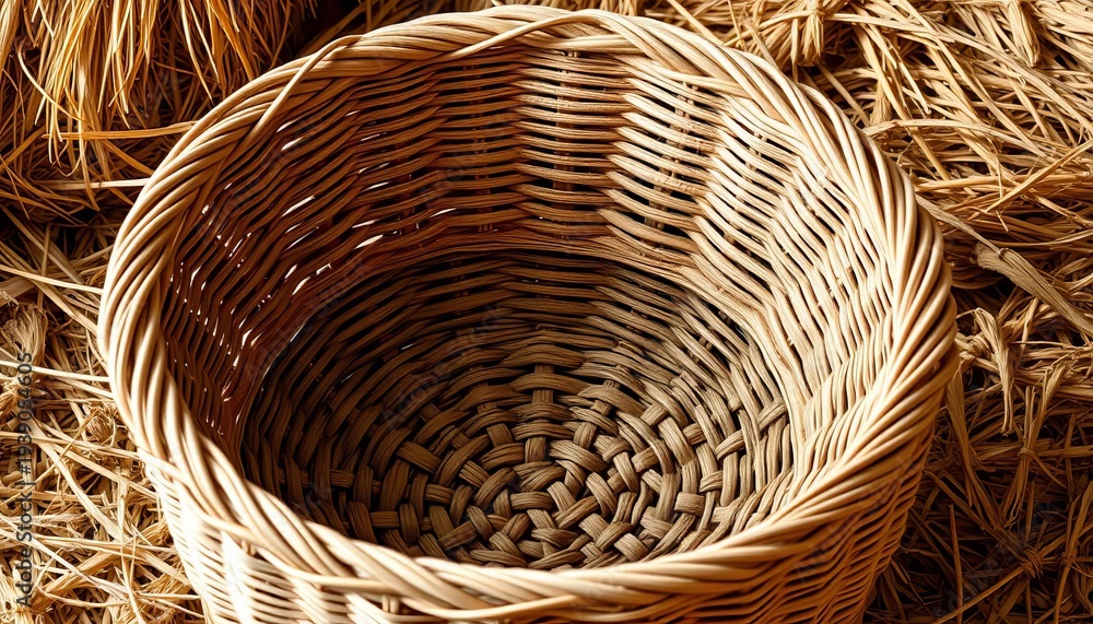 Fototapeta premium Empty woven basket, rustic texture, natural fiber, awaiting harvest, oval, texture