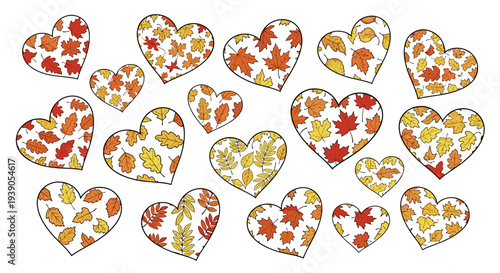 Collection of heartshaped cookies with colorful icing and sprinkles