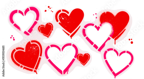 Collection of colorful hearts in various sizes and styles