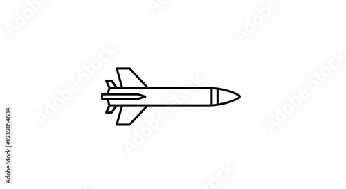 Simple line art illustration of a missile or rocket with fins, depicted in a side profile on a white background.
