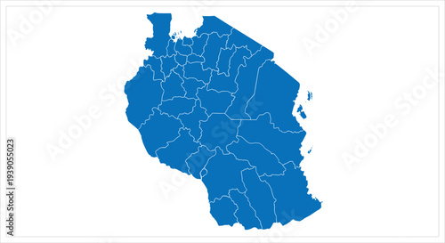 Map of a country with internal divisions and borders in blue