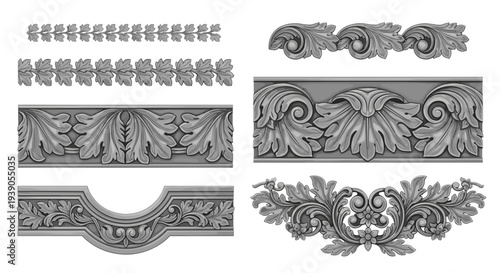 Collection of ornate decorative architectural moldings and trims