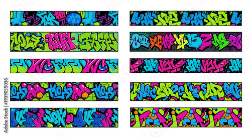 Colorful graffiti art with vibrant spray paint on textured wall