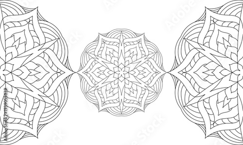 Black outlines of mandalas on a transparent background. Indian, Islamic pattern, henna pattern, print, poster, cover, brochure, flyer