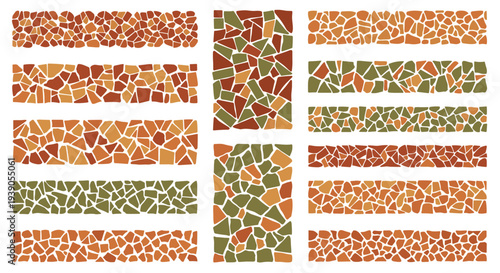 Pattern of mosaic tiles with irregular shapes in earthy tones