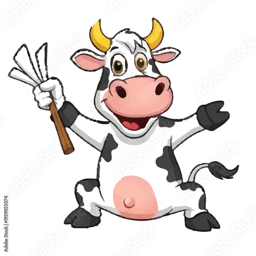 Funny Cute Cartoon Cow on White Background