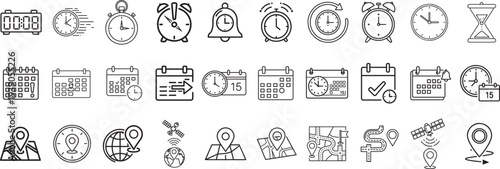 Time and location scheduling icon set. Editable line icons. Vector illustration - stock vector